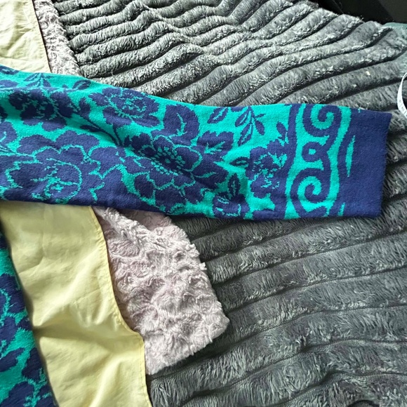 JACKET, BLANKET SWEATER, ROYAL BLUE/TEAL, SZ 3X, GRAPHIC FLORAL, COTTON RAYON - Picture 11 of 15